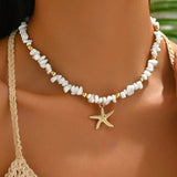 Natural Seashell Beaded Necklace Shell Pendant Ocean Jewelry Choker Suitable For Women - Gemstone Gold