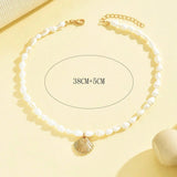 Natural Seashell Beaded Necklace Shell Pendant Ocean Jewelry Choker Suitable For Women - Gemstone Gold