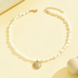 Natural Seashell Beaded Necklace Shell Pendant Ocean Jewelry Choker Suitable For Women - Gemstone Gold