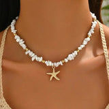 Natural Seashell Beaded Necklace Shell Pendant Ocean Jewelry Choker Suitable For Women - Gemstone Gold