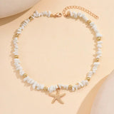 Natural Seashell Beaded Necklace Shell Pendant Ocean Jewelry Choker Suitable For Women - Gemstone Gold