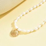 Natural Seashell Beaded Necklace Shell Pendant Ocean Jewelry Choker Suitable For Women - Gemstone Gold