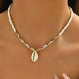 Natural Seashell Beaded Necklace Shell Pendant Ocean Jewelry Choker Suitable For Women - Gemstone Gold
