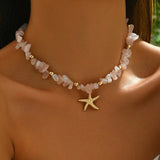 Natural Seashell Beaded Necklace Shell Pendant Ocean Jewelry Choker Suitable For Women - Gemstone Gold