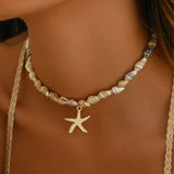 Natural Seashell Beaded Necklace Shell Pendant Ocean Jewelry Choker Suitable For Women - Gemstone Gold