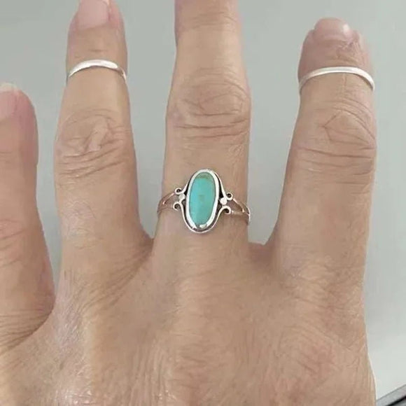 Natural Stone Antique Silver Ring Classic for Women Party Causal Jewelry - Gemstone Gold