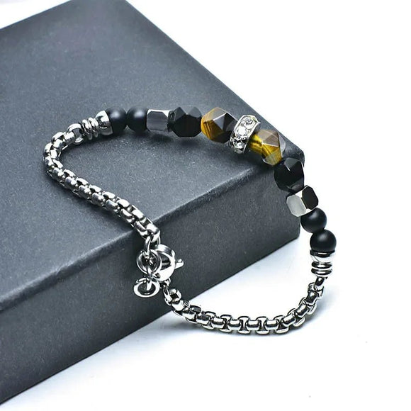 Natural Tiger Eye Bead Bracelet Women Men Gift Jewelry - Gemstone Gold