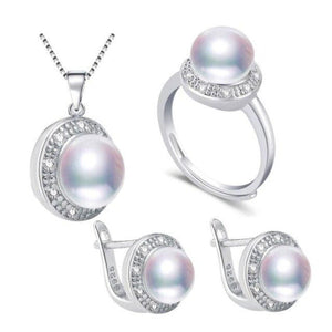 Natural White Pearl Jewelry Set Wedding For Women Silver Jewelry - Genuine - Gemstone