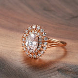 Natural Zircon Wedding Ring Classic Bright 585 Rose Gold Women Fine Jewelry - Genuine - Gemstone