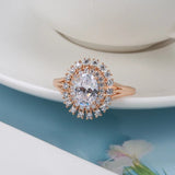 Natural Zircon Wedding Ring Classic Bright 585 Rose Gold Women Fine Jewelry - Genuine - Gemstone