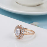 Natural Zircon Wedding Ring Classic Bright 585 Rose Gold Women Fine Jewelry - Genuine - Gemstone