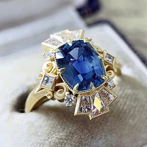 Navy Blue Zircon Ring Women for Wedding Anniversary Jewelry - Genuine - Gemstone