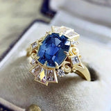 Navy Blue Zircon Ring Women for Wedding Anniversary Jewelry - Genuine - Gemstone