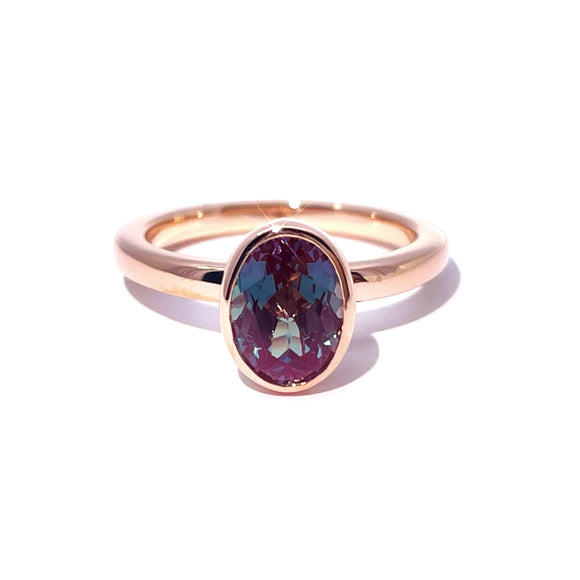 Oval Alexandrite Women Ring 18k Rose Gold Wedding Jewelry - Genuine - Gemstone