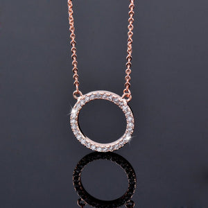 Pave Zircon Circle Pendant Choker Chain Necklace For Women Jewelry - Genuine - Gemstone