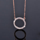 Pave Zircon Circle Pendant Choker Chain Necklace For Women Jewelry - Genuine - Gemstone