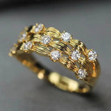 Paved Dazzling Zircon Ring Luxury Engagement Women Wedding Jewelry - Genuine - Gemstone