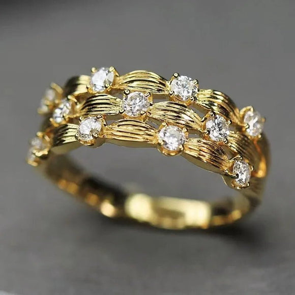 Paved Dazzling Zircon Ring Luxury Engagement Women Wedding Jewelry - Genuine - Gemstone