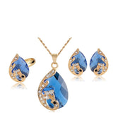 Peacock Water Drop Jewelry Set Necklaces Ring Earrings For Women - Genuine - Gemstone