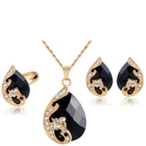 Peacock Water Drop Jewelry Set Necklaces Ring Earrings For Women - Genuine - Gemstone