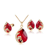 Peacock Water Drop Jewelry Set Necklaces Ring Earrings For Women - Genuine - Gemstone