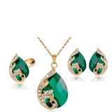 Peacock Water Drop Jewelry Set Necklaces Ring Earrings For Women - Genuine - Gemstone