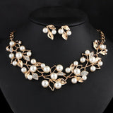 Pearl Leaf Jewelry Set Necklace Earrings Women Jewelry - Genuine - Gemstone