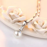 Pearl Round Pendant Necklace Wedding Ladies Jewelry Zircon For Women - Gemstone Gold