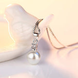 Pearl Round Pendant Necklace Wedding Ladies Jewelry Zircon For Women - Gemstone Gold