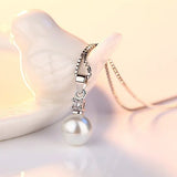 Pearl Round Pendant Necklace Wedding Ladies Jewelry Zircon For Women - Gemstone Gold