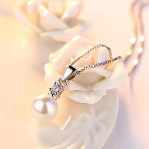 Pearl Round Pendant Necklace Wedding Ladies Jewelry Zircon For Women - Gemstone Gold