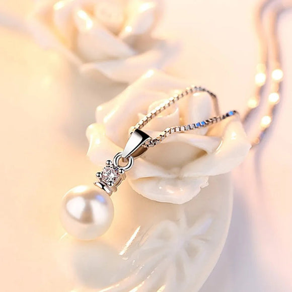 Pearl Round Pendant Necklace Wedding Ladies Jewelry Zircon For Women - Gemstone Gold