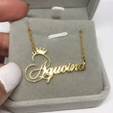 Personalized Nameplate Crown Name Necklace 14K Yellow Gold Chain Jewelry - Genuine - Gemstone