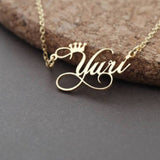 Personalized Nameplate Crown Name Necklace 14K Yellow Gold Chain Jewelry - Genuine - Gemstone