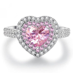 Pink Sapphire Heart Wedding Ring Silver For Women Engagement Jewelry - Genuine - Gemstone