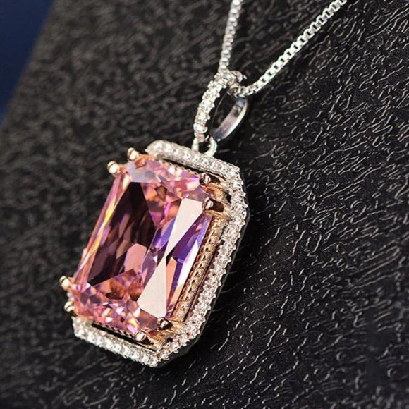 Pink Spinel Gemstone Pendant Necklace White Gold Women's Fine Jewelry - Genuine - Gemstone