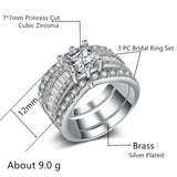 Princess Cut 3PC Engagement Ring Zircon Halo Jewelry for Women - Genuine - Gemstone