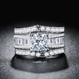 Princess Cut 3PC Engagement Ring Zircon Halo Jewelry for Women - Genuine - Gemstone