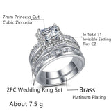 Princess Cut Zircon 2PC Engagement Ring Set Eternity Jewelry for Women - Genuine - Gemstone