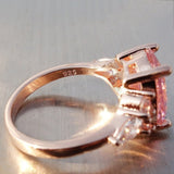 Princess Pink Zircon Women Ring Wedding Rose Gold Party Jewellery - Genuine - Gemstone