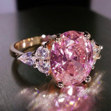 Princess Pink Zircon Women Ring Wedding Rose Gold Party Jewellery - Genuine - Gemstone