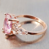 Princess Pink Zircon Women Ring Wedding Rose Gold Party Jewellery - Genuine - Gemstone