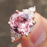 Princess Pink Zircon Women Ring Wedding Rose Gold Party Jewellery - Genuine - Gemstone