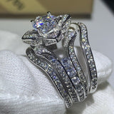 Princess Round Cut Diamond Ring Set 925 Silver Women Wedding Jewelry - Genuine - Gemstone