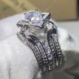 Princess Round Cut Diamond Ring Set 925 Silver Women Wedding Jewelry - Genuine - Gemstone