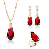 Princess Zircon Bridal Jewelry Set Women's Pendants Necklaces Gold Earrings - Genuine - Gemstone