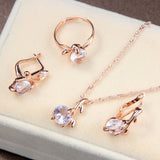 Princess Zircon Bridal Jewelry Set Women's Pendants Necklaces Gold Earrings - Genuine - Gemstone