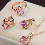 Princess Zircon Bridal Jewelry Set Women's Pendants Necklaces Gold Earrings - Genuine - Gemstone