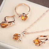 Princess Zircon Bridal Jewelry Set Women's Pendants Necklaces Gold Earrings - Genuine - Gemstone