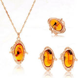 Princess Zircon Bridal Jewelry Set Women's Pendants Necklaces Gold Earrings - Genuine - Gemstone